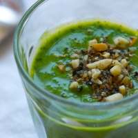Chilled pea shooter + Green peas with pea shoots